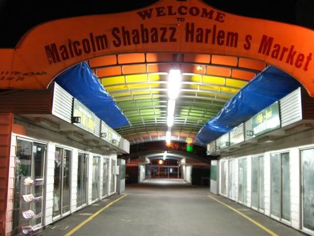 Malcolm Shabazz market at night, Harlem, nyc
