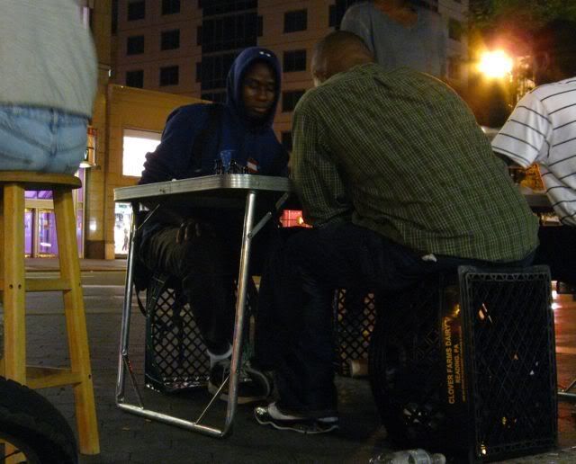 union square, chess game at night