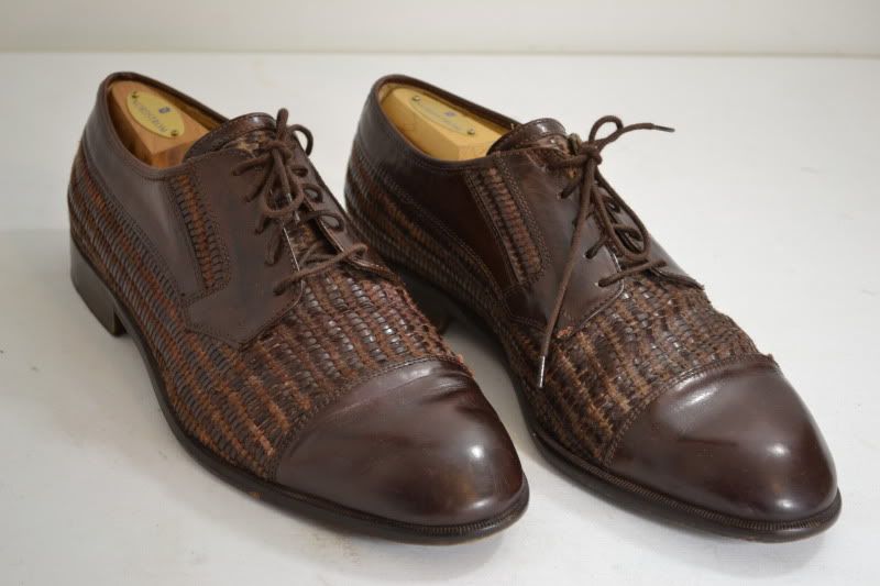 Johnston  Murphy Cellini Mens Italian Made Brown Cap Toe Weaved Shoes ...