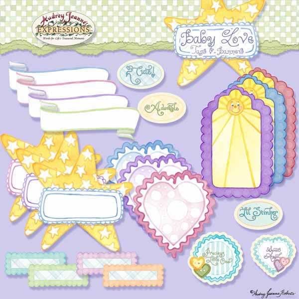 Baby clip art kit at Daisie Company tags banners journalling tags 
