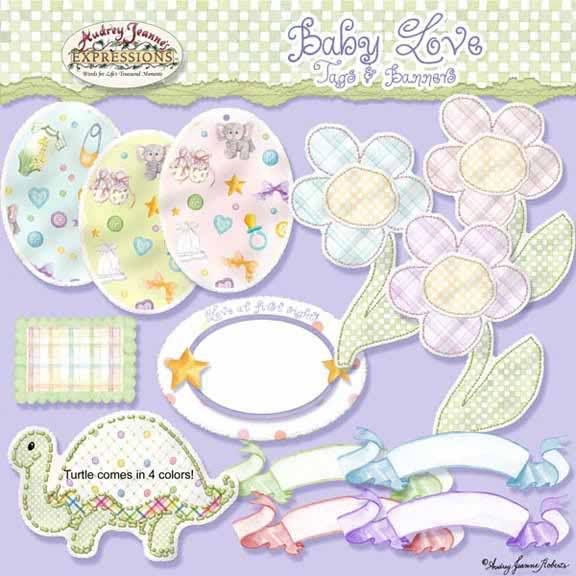 Baby clip art tags stickers labels and journaling tags