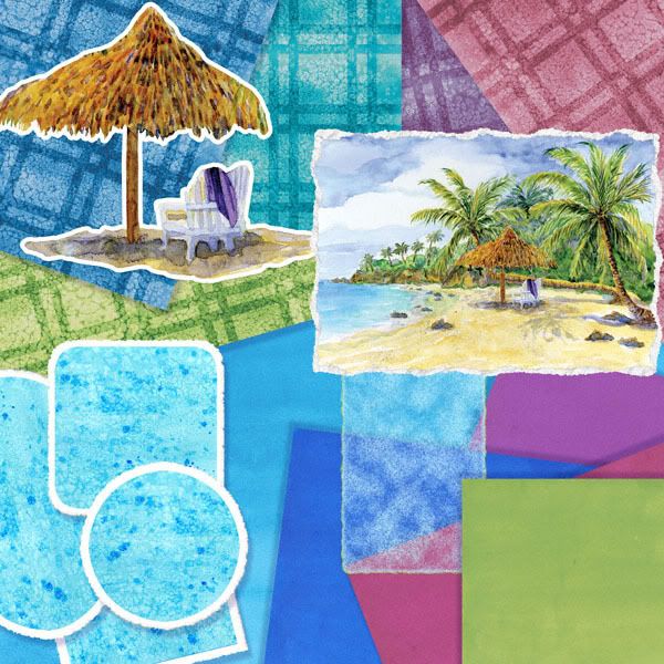 Tropical bright papers and clip art