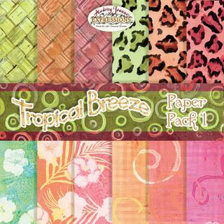 Tropical Clip Art Paper Pack Preview, green, orange, pinks.