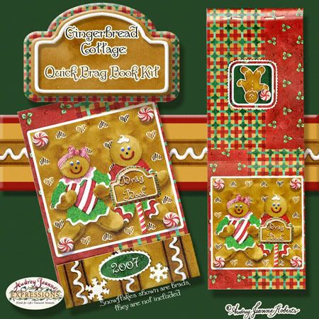 gingerbread man, house, christmas scrapbook brag book kit digital art