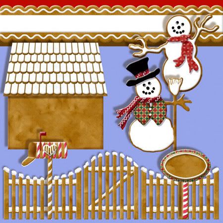 Gingerbread trees, house, fence, gate