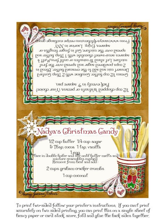 Christmas Home made Candy recipe card