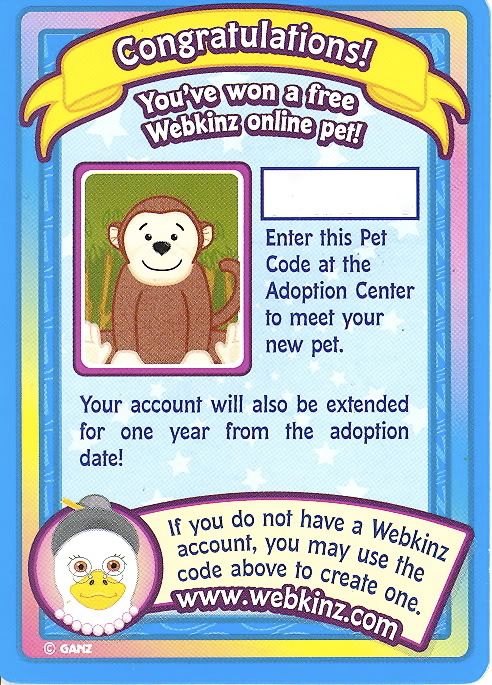 get free webkinz codes for pets