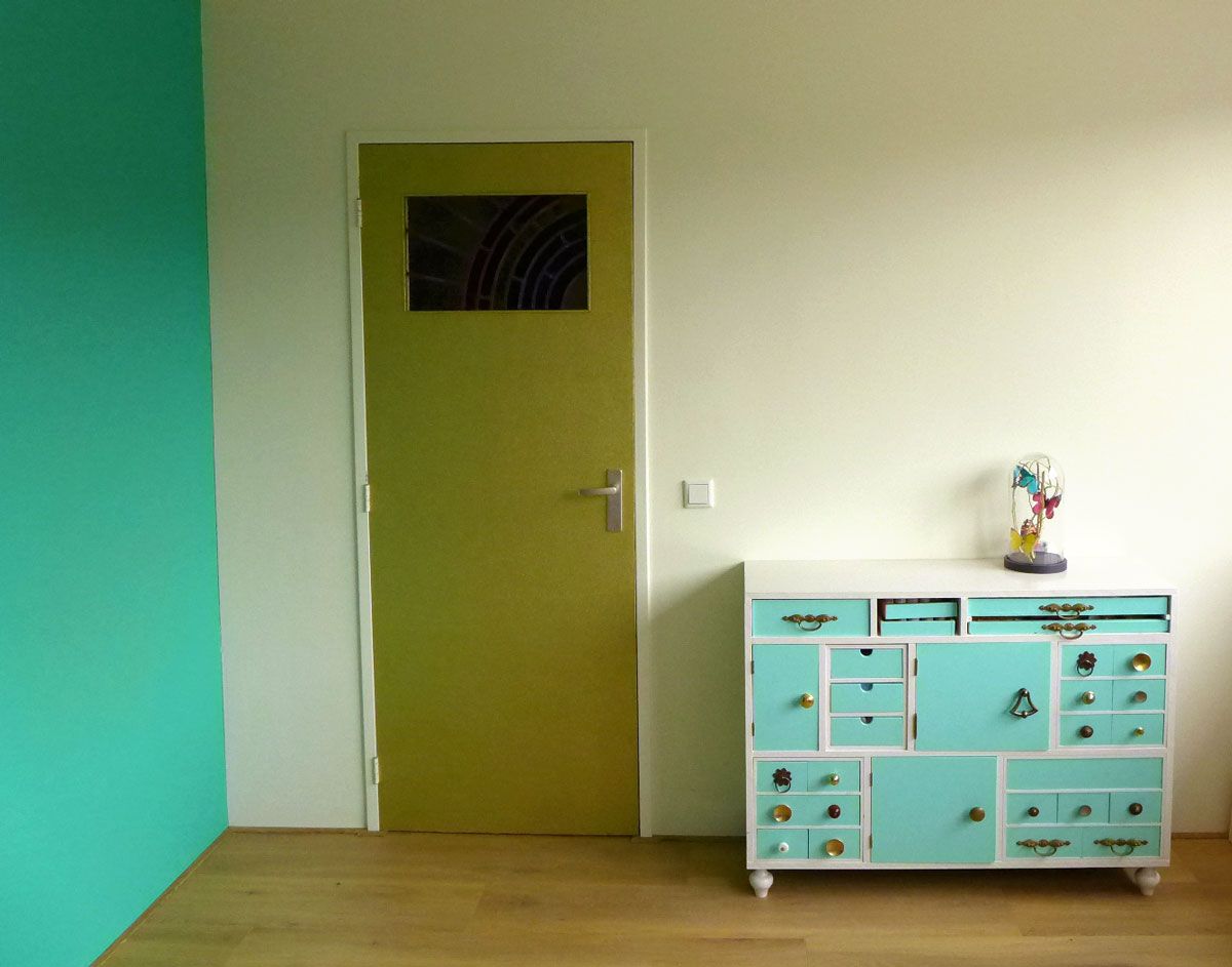 Golden Glitter Door Work Room Turquoise