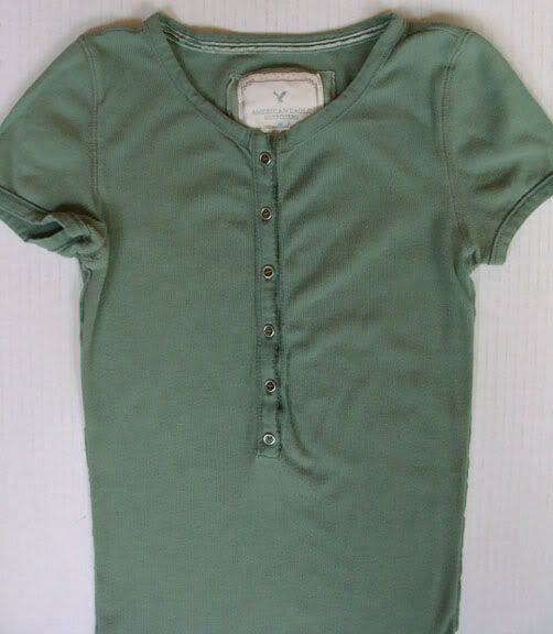 American Eagle Green Henley Fitted Stretch Womens Size s Small 4 6 Top ...