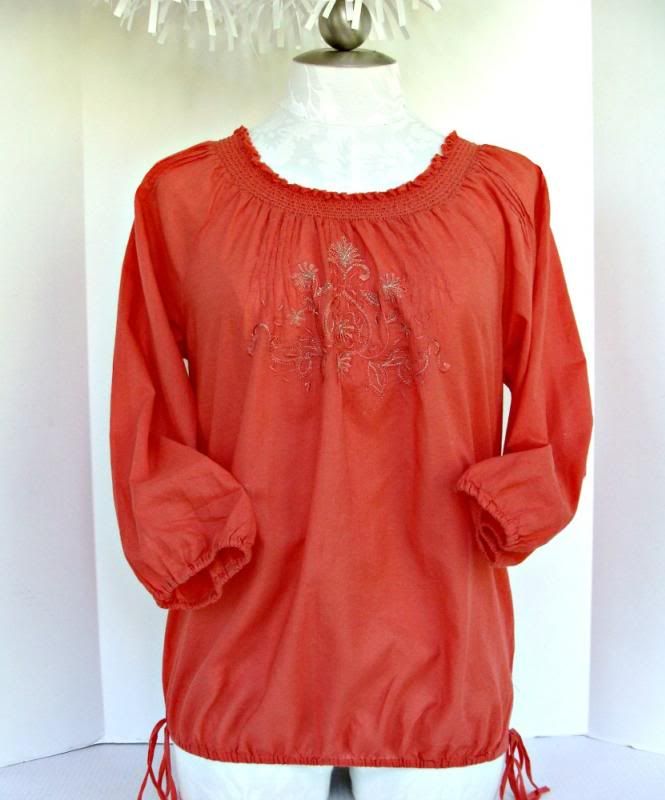 Lucky Brand Women Boho Embroidered Peasant Top Shirt Blouse size M 8 10