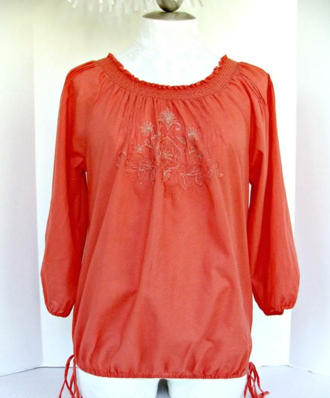 Lucky Brand Women Boho Embroidered Peasant Top Shirt Blouse size M 8 10