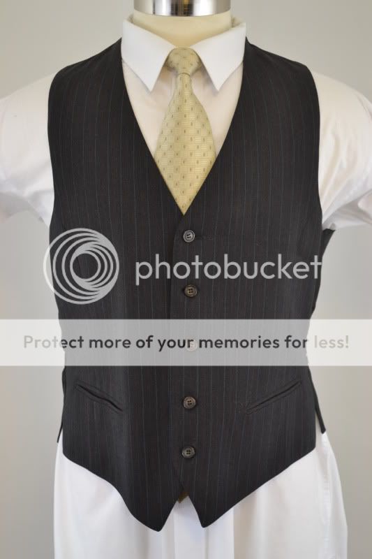 Vintage MOD Mens Black Pinstripe Wool 2 Button 3 Piece Vest Suit (40R 