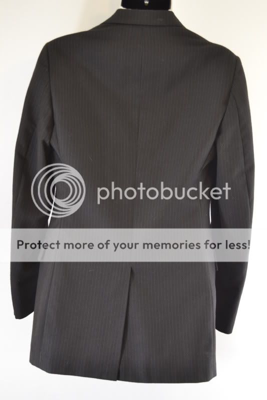 Vintage Mens Black Pinstripe 3 Piece Vest Suit 36R Flat Front Indie 