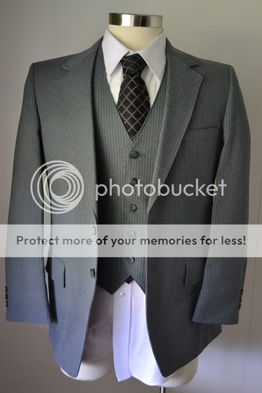 Vtg Mod Mens 3 Piece Vest Pinstripe Gray Suit 40R