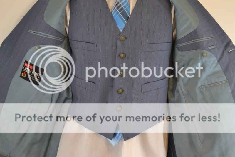 Vintage Mens Blue 2 Button Pinstripe 3 Piece Vest Suit (36R)  