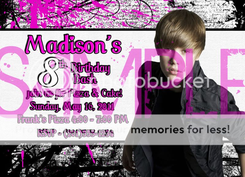 Justin Bieber Birthday Party Invitations 4 STYLES  