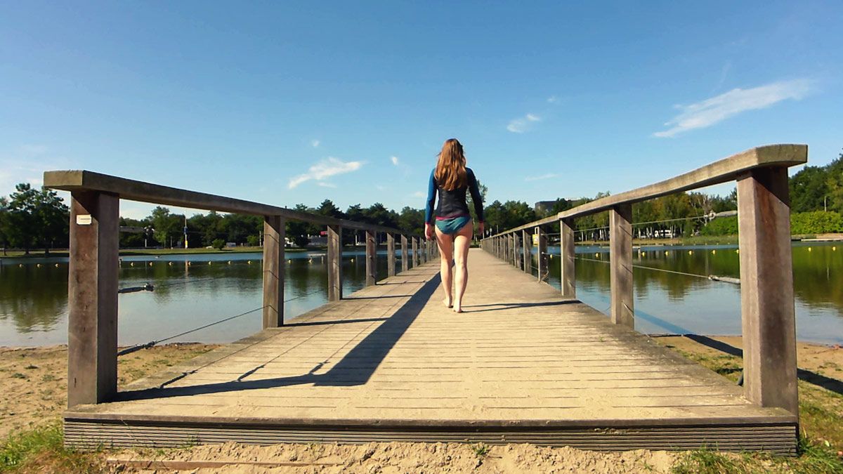 Swim outside lake pier